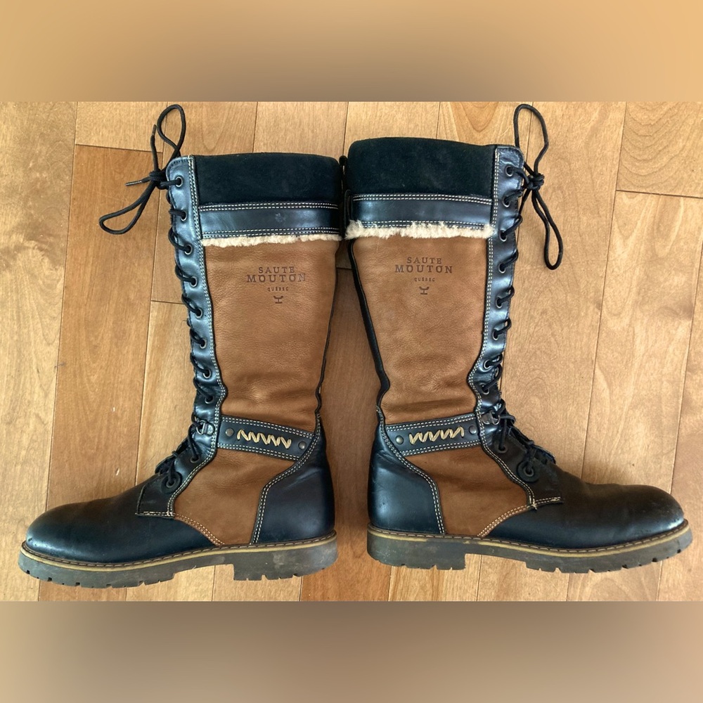 Saute Mouton Women's Winter Boots - Black and Brown leather shearling
